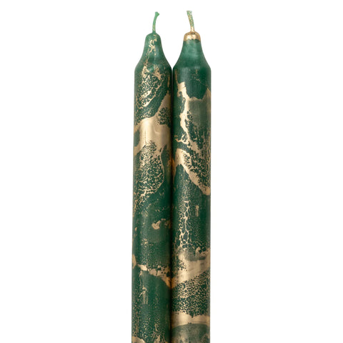 Northern Lights 12" Decorative Tapers Hunter Green with Gold - 2 Pack