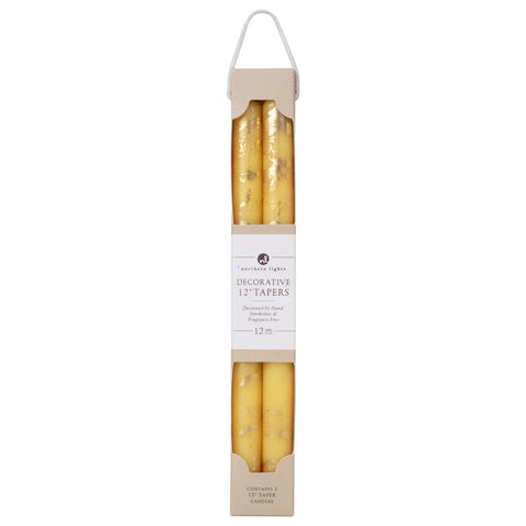 Northern Lights 12" Decorative Tapers Lemon Zest with Gold - 2 Pack