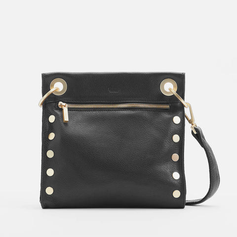 Hammitt Tony Medium Black Brushed Gold Leather Crossbody