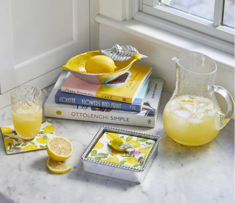 Mariposa Lemon Beaded Napkin Box Set