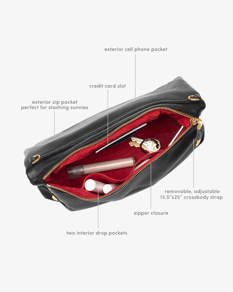 Hammitt VIP Large Black/Brushed Gold Red Zip Leather Crossbody Clutch