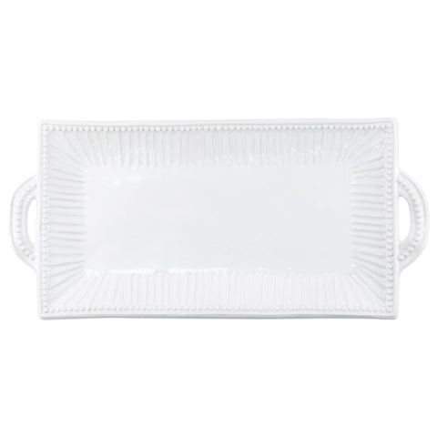 Vietri Incanto Stone White Stripe Rectangular Handled Platter