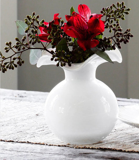 Vietri Hibiscus Glass White Small Fluted Vase