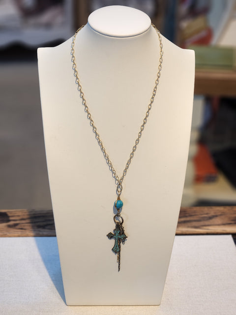 ANNE VAUGHAN EAT LOVE PRAY COLLAGE CROSS NECKLACE