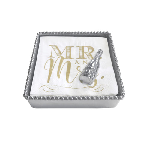 Mariposa Wedding Champagne Bottle Beaded Napkin Box Set
