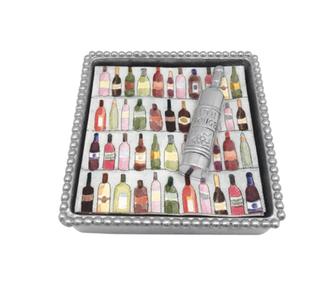 Mariposa Wine Bottle Beaded Napkin Box Set