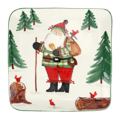 Vietri Old St. Nick Large Square Platter with Hiker