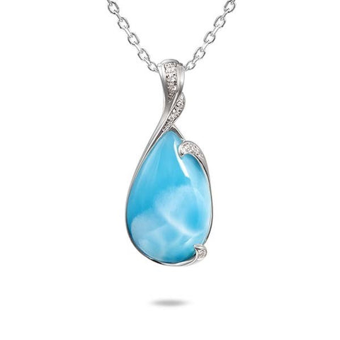 Alamea SS Pendant Necklace With Larimar & Pave