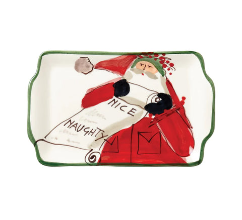 Vietri Old St. Nick Rectangular Plate-Naughty or Nice