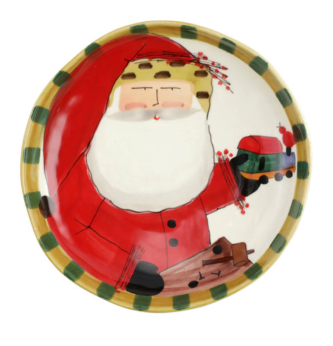 Vietri Old St. Nick Round Shallow Bowl with Train