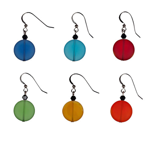 Frosted Recycled Glass Coin Earrings