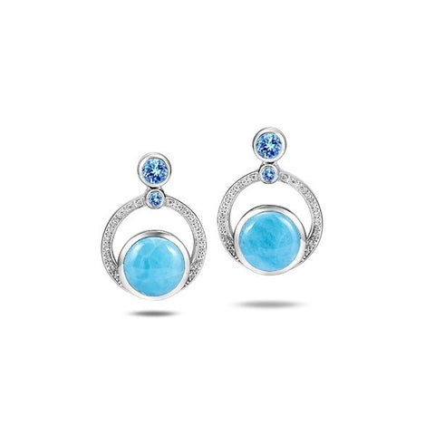 Alamea SS Circle Earrings with Larimar White & Blue Topaz 