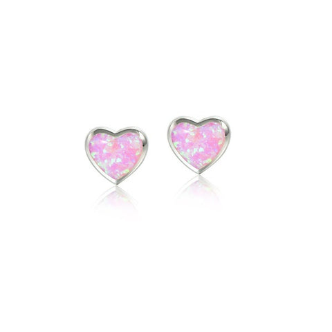 Alamea Pink Opal 8mm Heart Post Earrings