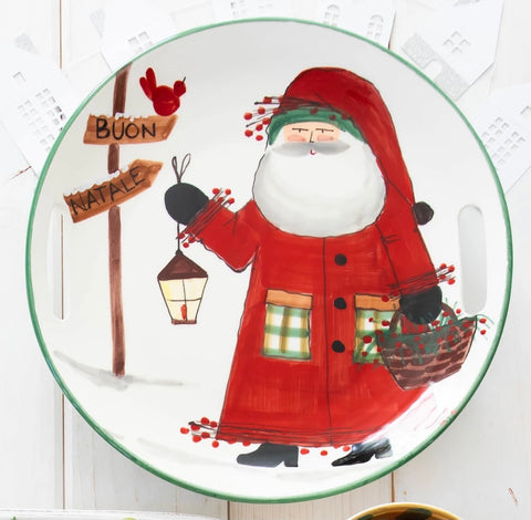 Vietri Old St. Nick HANDLED ROUND TRAY W/ LANTERN