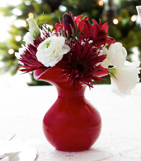 Vietri Hibiscus Glass Red Bud Vase