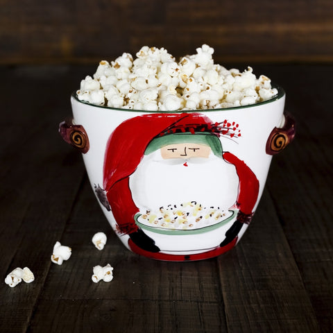 Vietri Old St. Nick Handled Deep Serving Bowl With Popcorn