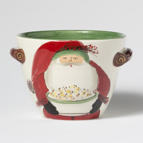 Vietri Old St. Nick Handled Deep Serving Bowl With Popcorn