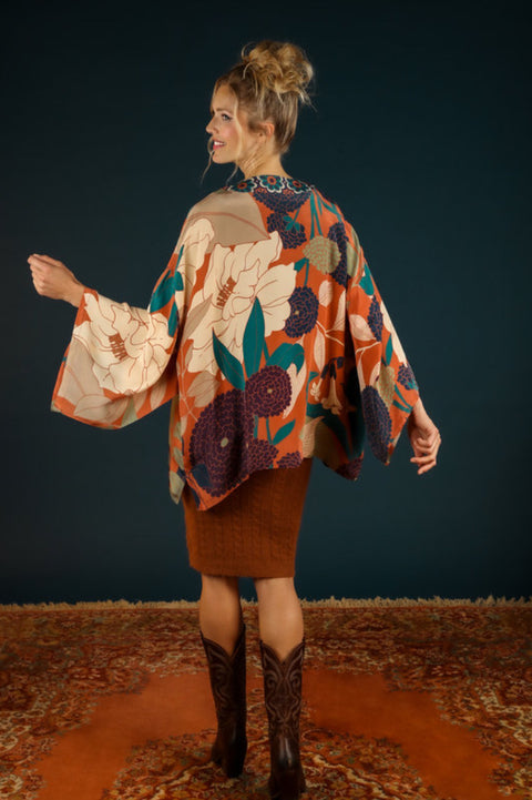 Powder Winter Terracotta Floral Kimono Jacket