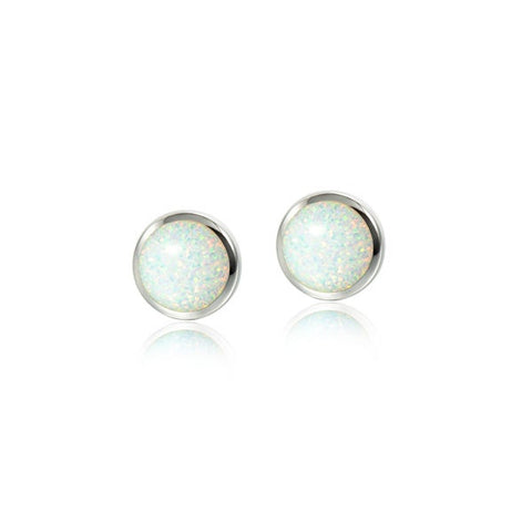 Alamea SS White Opal 10mm Round Post Earrings