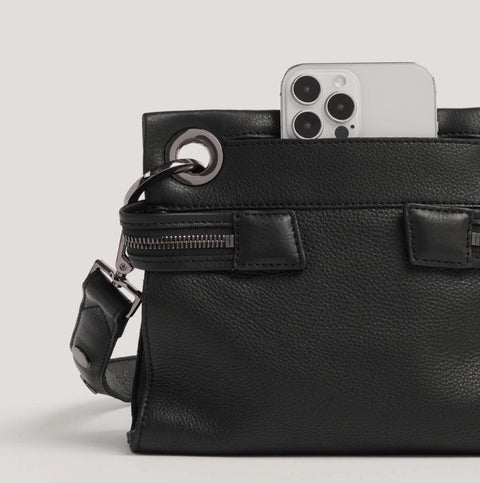 Hammitt Tony Large Leather Crossbody Black/Gunmetal