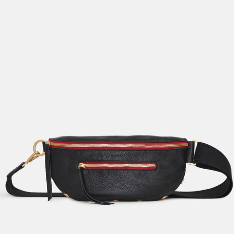 Hammitt Charles Crossbody Medium Black/Brushed Gold Red Zip