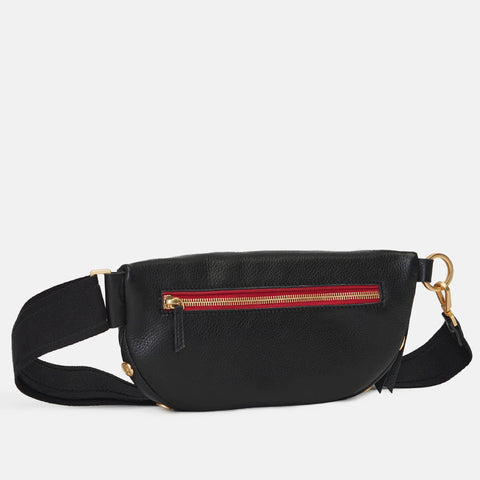 Hammitt Charles Crossbody Medium Black/Brushed Gold Red Zip
