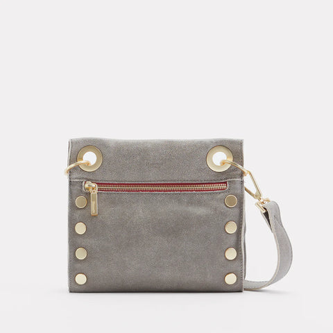 Hammitt Tony Small Pewter/Brushed Gold Red Zip Leather Crossbody