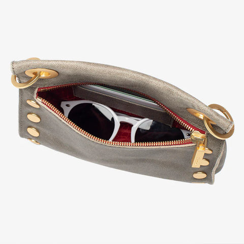 Hammitt Tony Small Pewter/Brushed Gold Red Zip Leather Crossbody