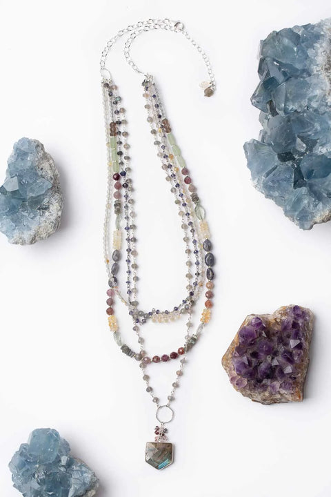 ANNE VAUGHAN PRISM 21.75-23.75" SPINEL, IOLITE, ROMAN GLASS WITH LABRADORITE MULTISTRAND NECKLACE