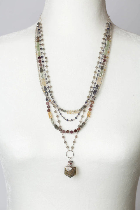 ANNE VAUGHAN PRISM 21.75-23.75" SPINEL, IOLITE, ROMAN GLASS WITH LABRADORITE MULTISTRAND NECKLACE