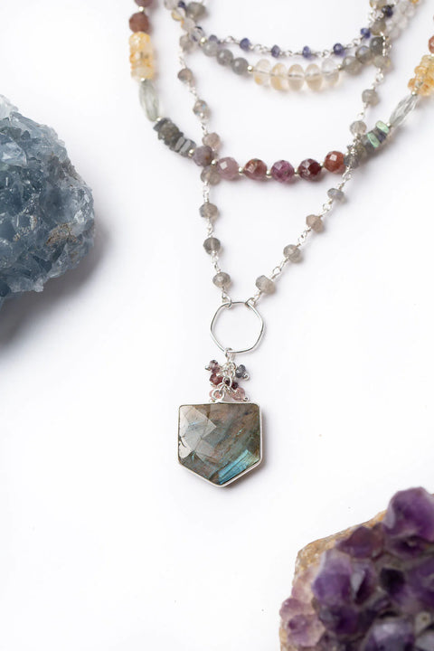 ANNE VAUGHAN PRISM 21.75-23.75" SPINEL, IOLITE, ROMAN GLASS WITH LABRADORITE MULTISTRAND NECKLACE