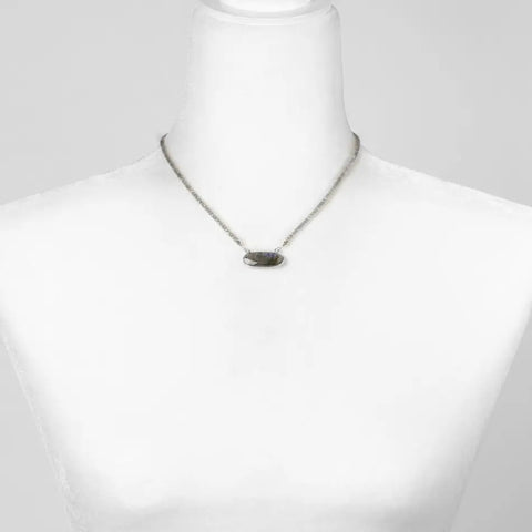 Anne Vaughan Mystic 15-17" Faceted Labradorite Silver Plated Oval Bezel Simple Necklace