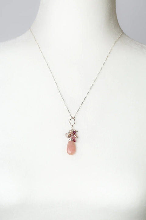 ANNE VAUGHAN ORCHID 19-21" ROSE QUARTZ, PEARL, RUBY WITH PINK OPAL CLUSTER NECKLACE