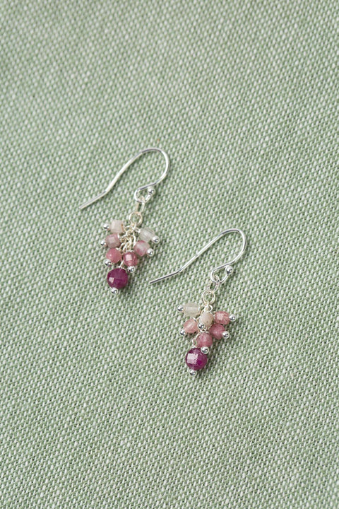 ANNE VAUGHAN ORCHID RUBY, TOURMALINE CLUSTER EARRINGS