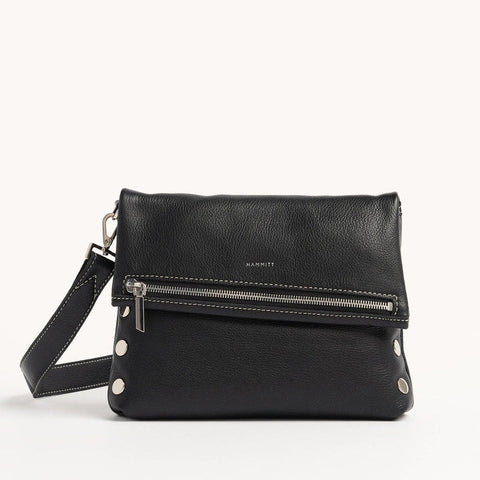 Hammitt VIP Medium Leather Crossbody Clutch Tempo Black/Silver