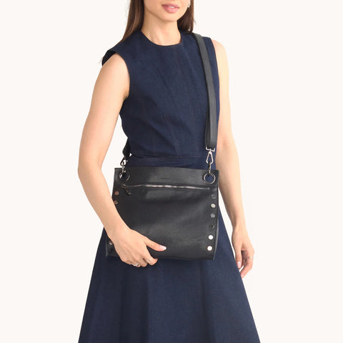 Hammitt Tony Large Leather Crossbody Black/Gunmetal