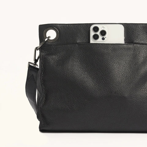 Hammitt Tony Large Leather Crossbody Black/Gunmetal