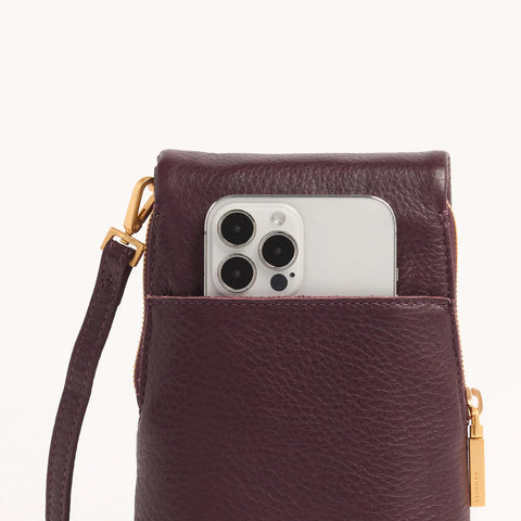 Hammitt VIP Mobile Small Leather Crossbody Cabernet Pebble/Brushed Gold