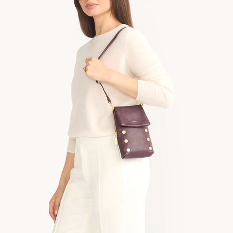 Hammitt VIP Mobile Small Leather Crossbody Cabernet Pebble/Brushed Gold