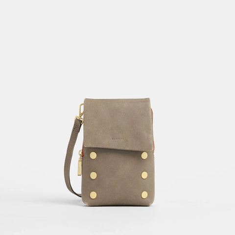 Hammitt VIP Mobile Pewter/Brushed Gold Red Zip Small Leather Crossbody