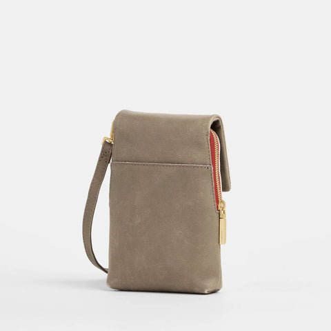 Hammitt VIP Mobile Pewter/Brushed Gold Red Zip Small Leather Crossbody