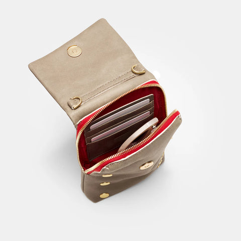 Hammitt VIP Mobile Pewter/Brushed Gold Red Zip Small Leather Crossbody