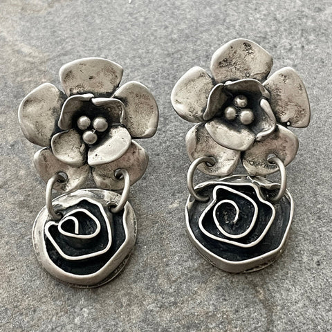 Sherry Tinsman Double Dogwood and Rose Earrings
