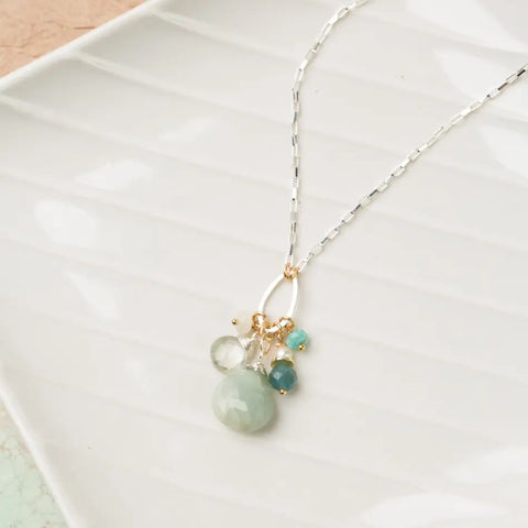Anne Vaughan Serenity 17-19" Blue Apatite, Freshwater Pearl, Green Amethyst Necklace