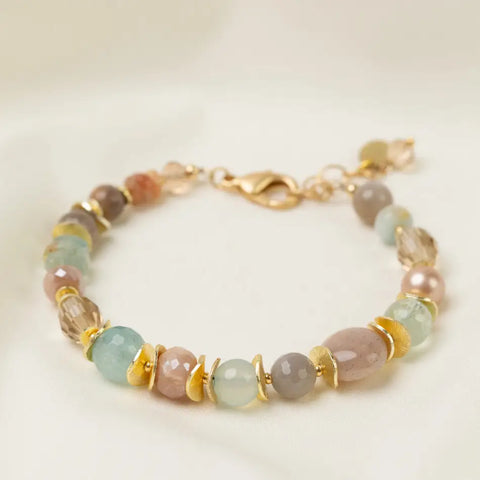 Anne Vaughan Solace 7.5-8.5" Moonstone, Aquamarine, Crystal Bracelet