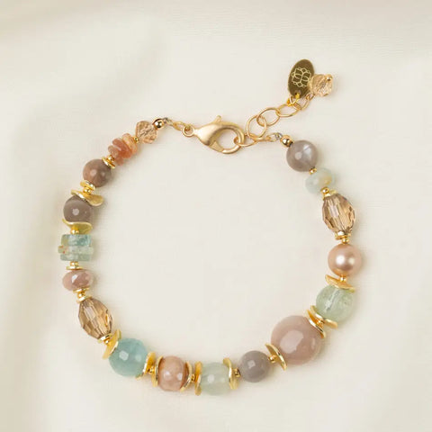 Anne Vaughan Solace 7.5-8.5" Moonstone, Aquamarine, Crystal Bracelet