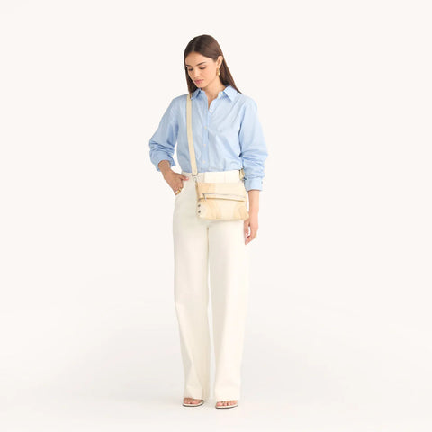 Hammitt VIP Medium Crossbody Clutch Coastal Cream/Brushed Silver
