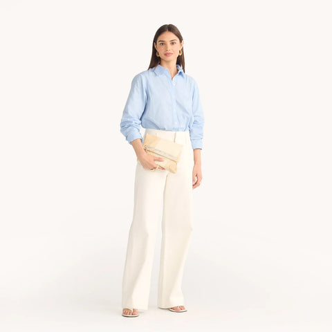 Hammitt VIP Medium Crossbody Clutch Coastal Cream/Brushed Silver
