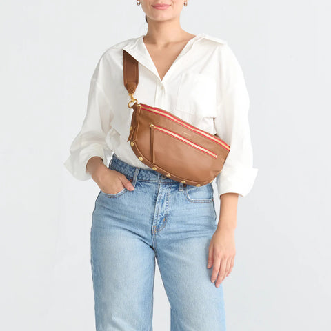 Hammitt Charles Crossbody Mahogany Pebble/Brushed Gold Red Zip