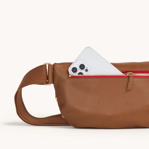 Hammitt Charles Crossbody Mahogany Pebble/Brushed Gold Red Zip